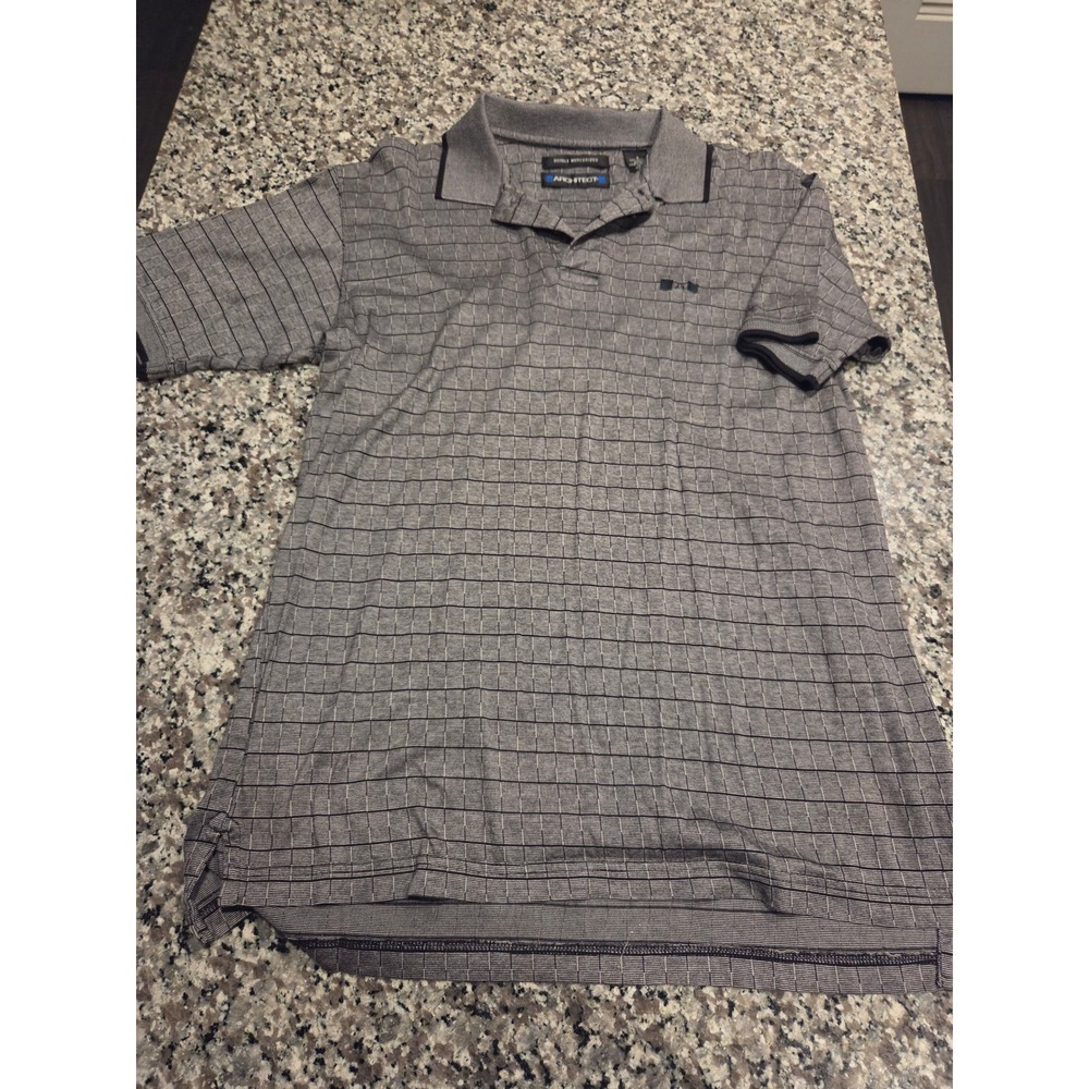 Architect Mens Grey Black Grid Polo Shirt Double Mercerized Cotton‎ Small 1213